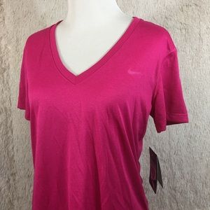 Nike Dri Fit Pink V Neck Tee Shirt Size Medium NWT